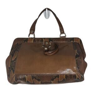 COLE HAAN Large Tan Leather Reptile Trip Handel Satchel Doctors Bag